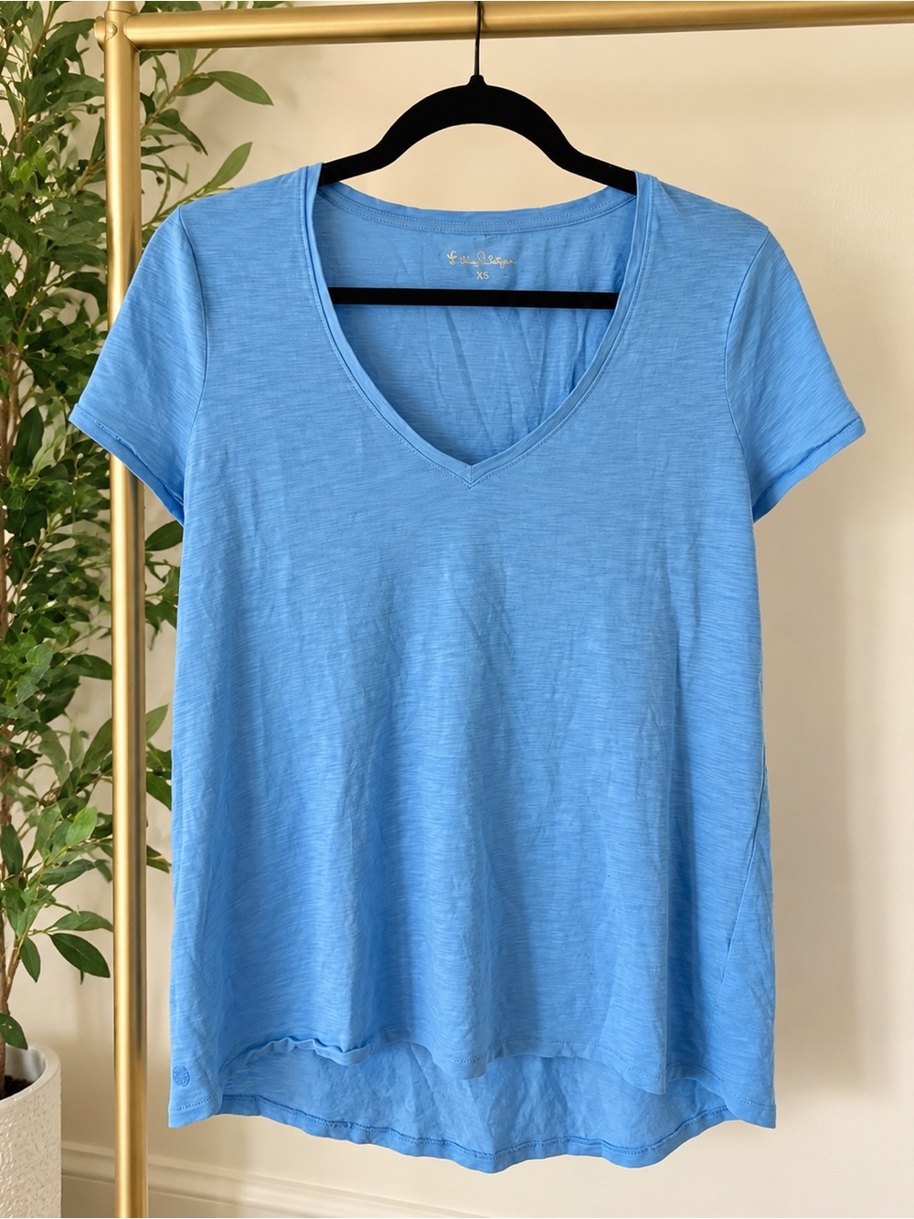Lilly Pulitzer Blue Pima Cotton V-Neck Tee XS